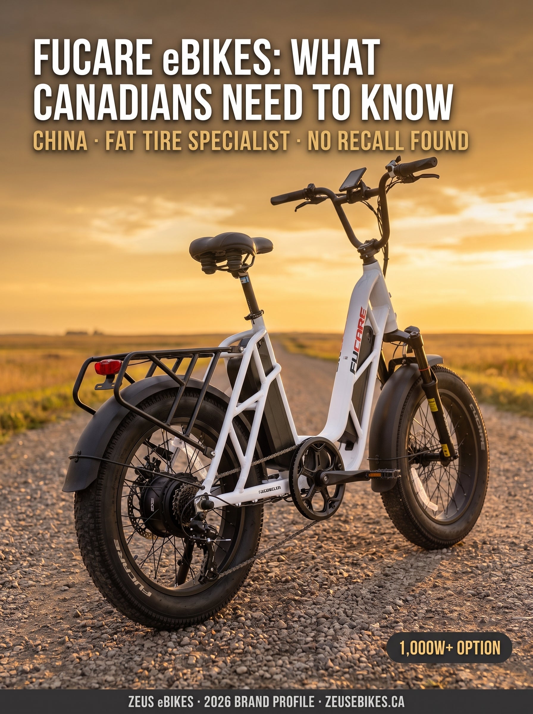Zeus eBikes 2026 verified brand profile of Fucare eBikes Canada — fat tire specialist, 1000W options, verified recall record