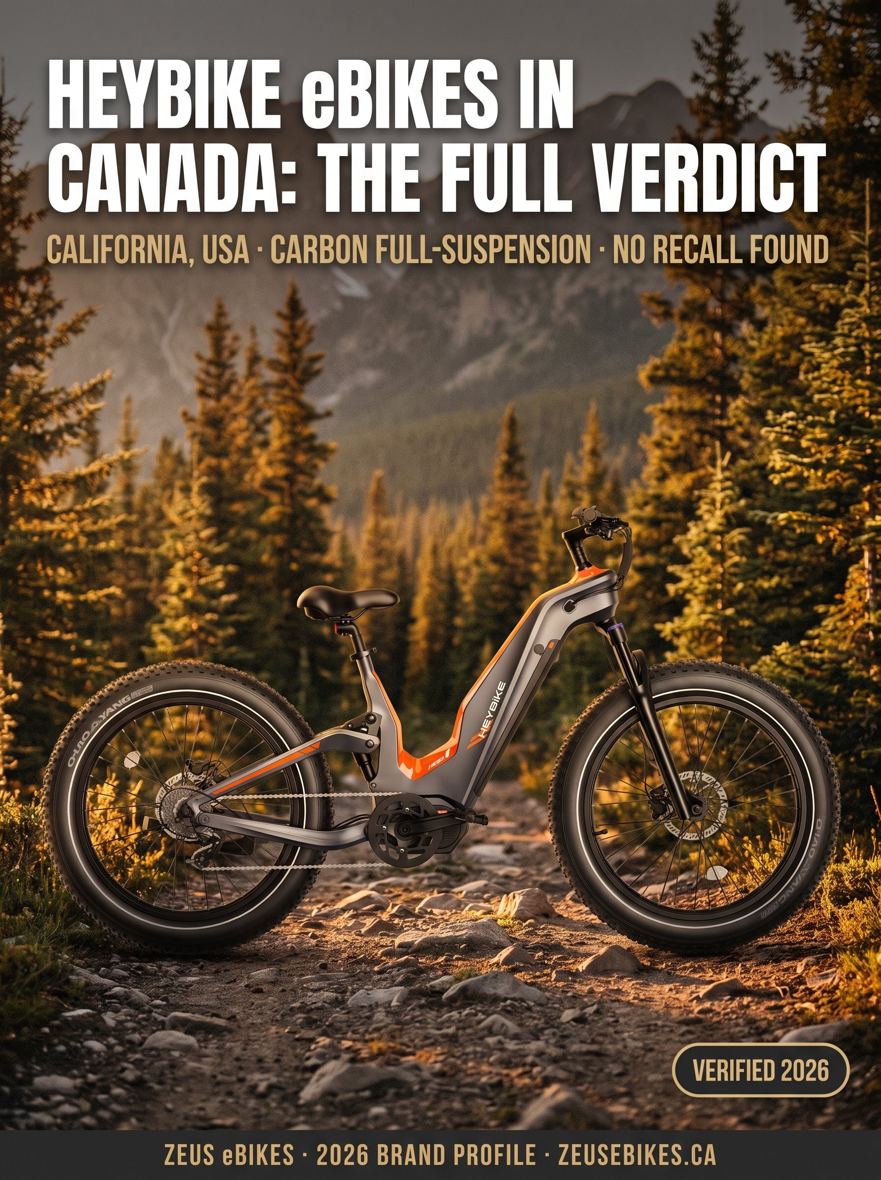 Heybike eBikes Canada — Hero carbon full-suspension electric bike, brand profile cover, verified 2026