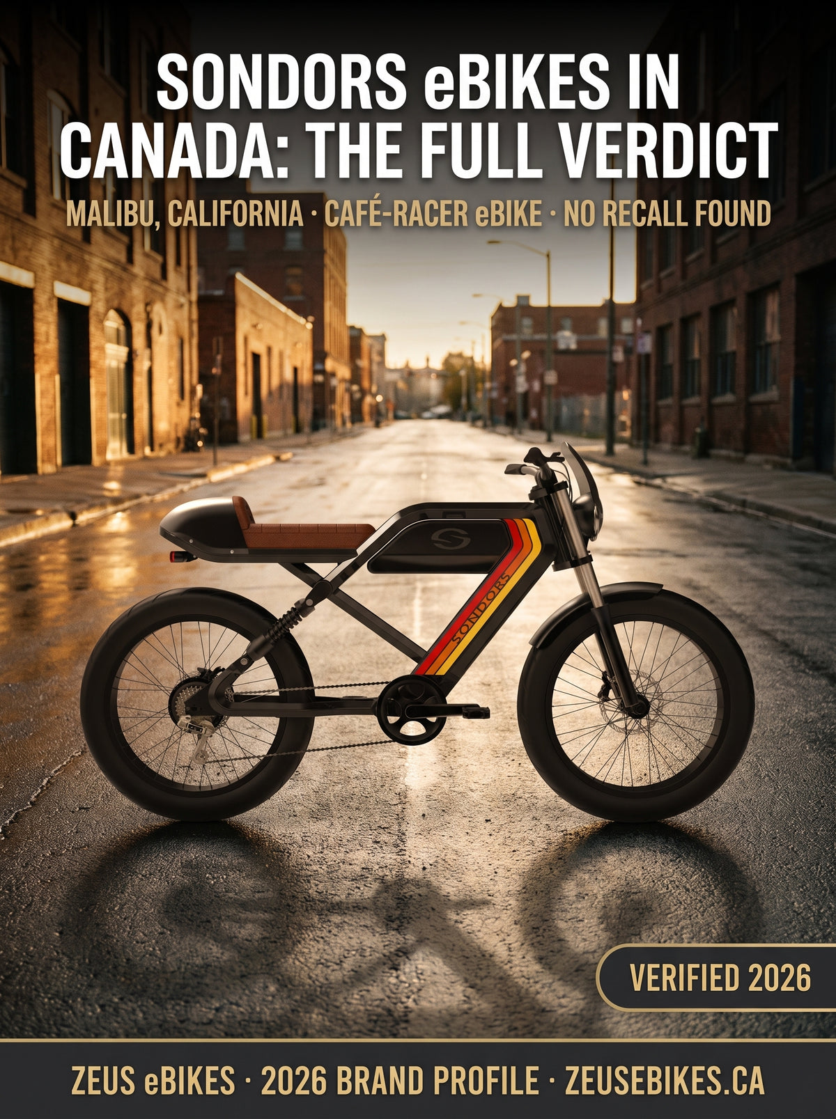 Sondors eBikes Canada — MadMods cafe-racer electric bike, brand profile cover, verified 2026