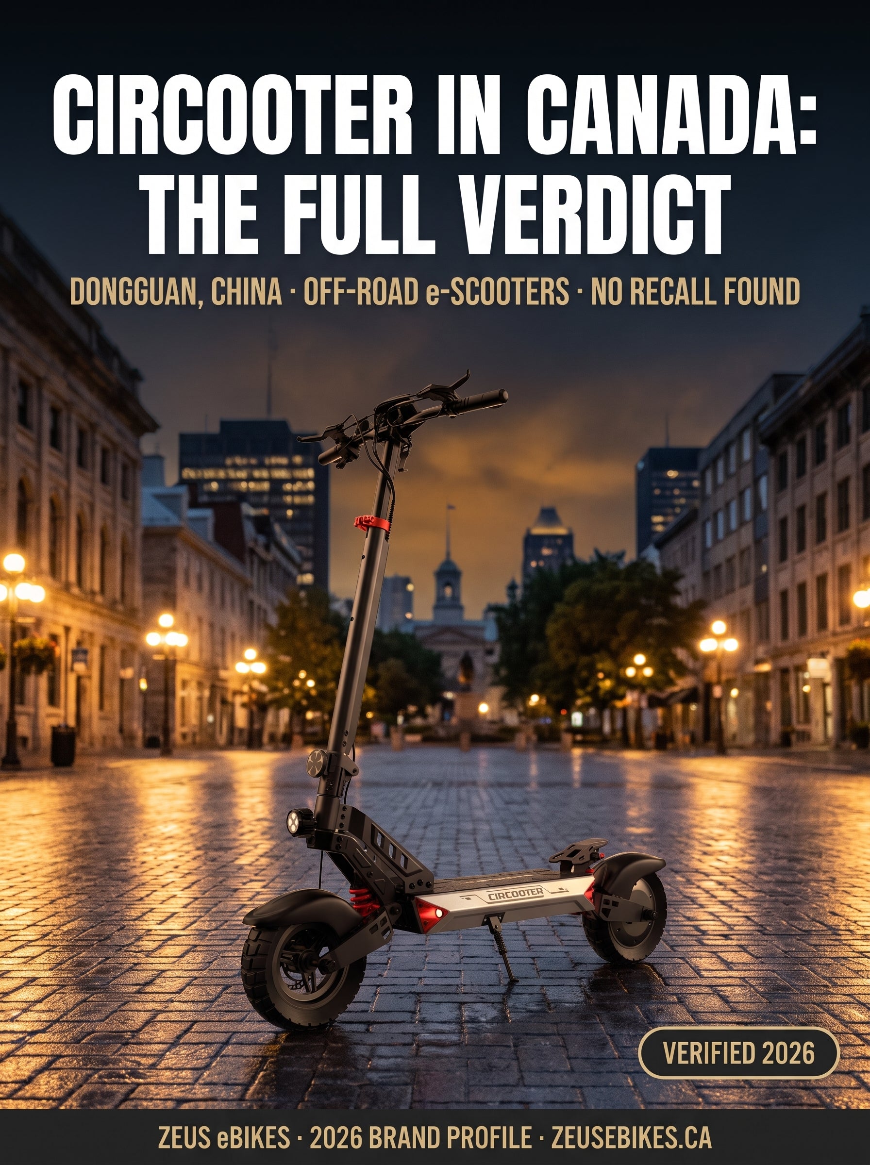 Zeus eBikes verified brand profile of CIRCOOTER Canada 2026 — ownership, warranty reality, safety record, and sourced verdict