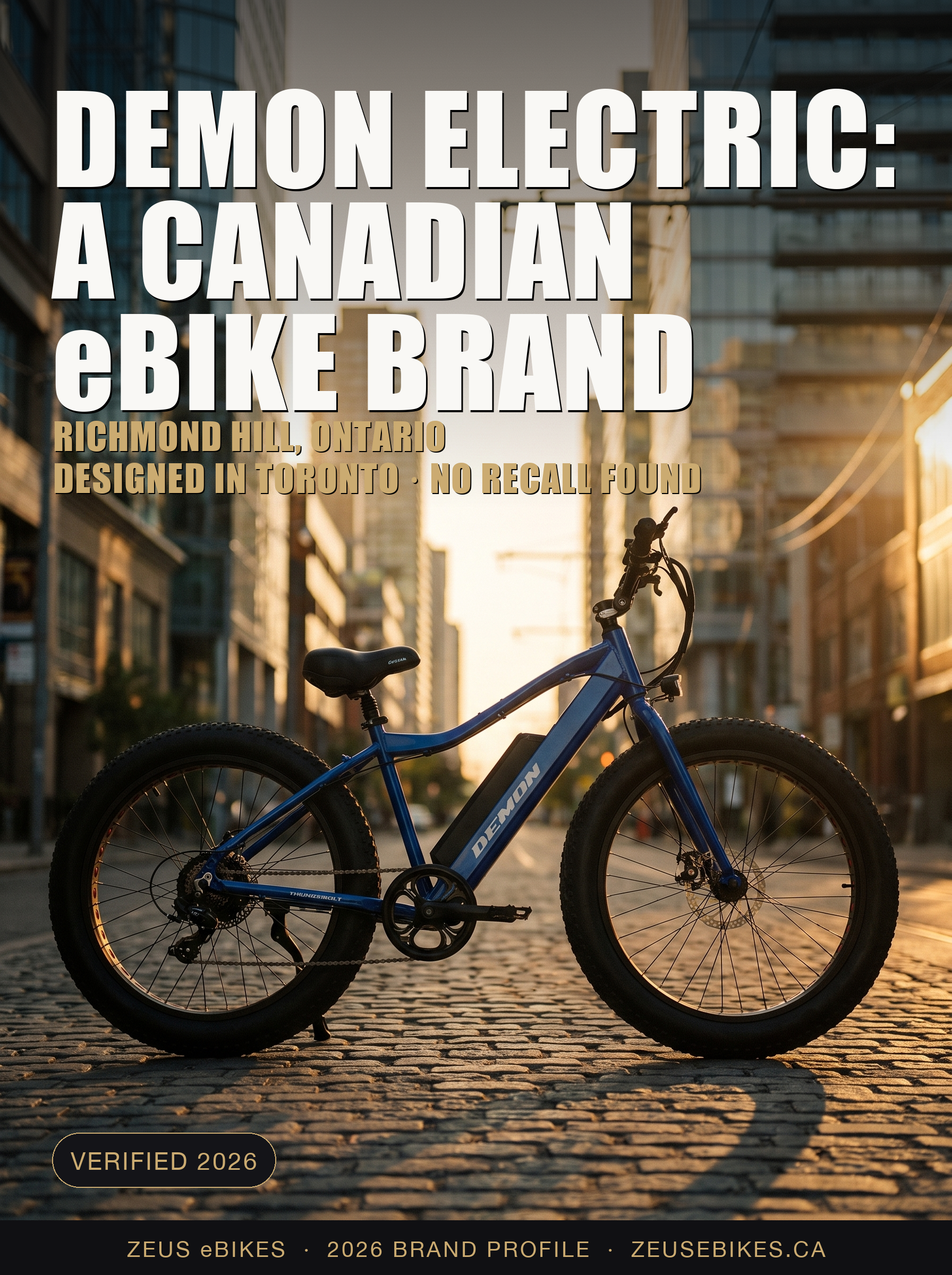 Zeus eBikes verified brand profile of Demon Electric Canada 2026 — ownership, warranty reality, safety record, and sourced verdict