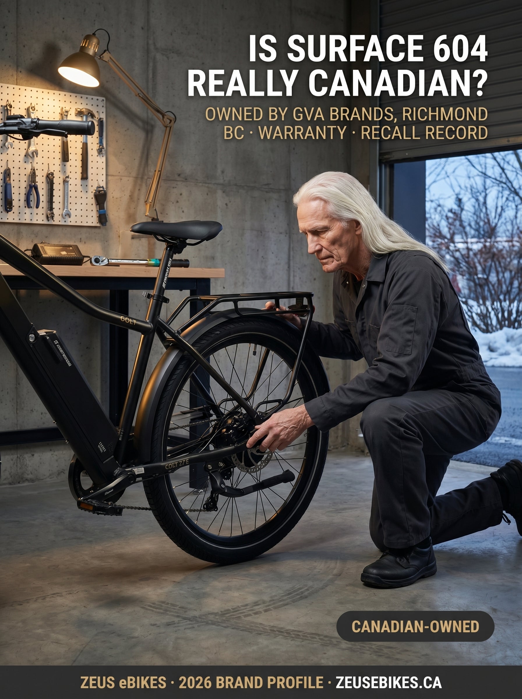 Zeus eBikes verified 2026 brand profile of Surface 604 Canada — Canadian-owned by GVA Brands of Richmond BC, warranty terms, safety record, and sourced verdict