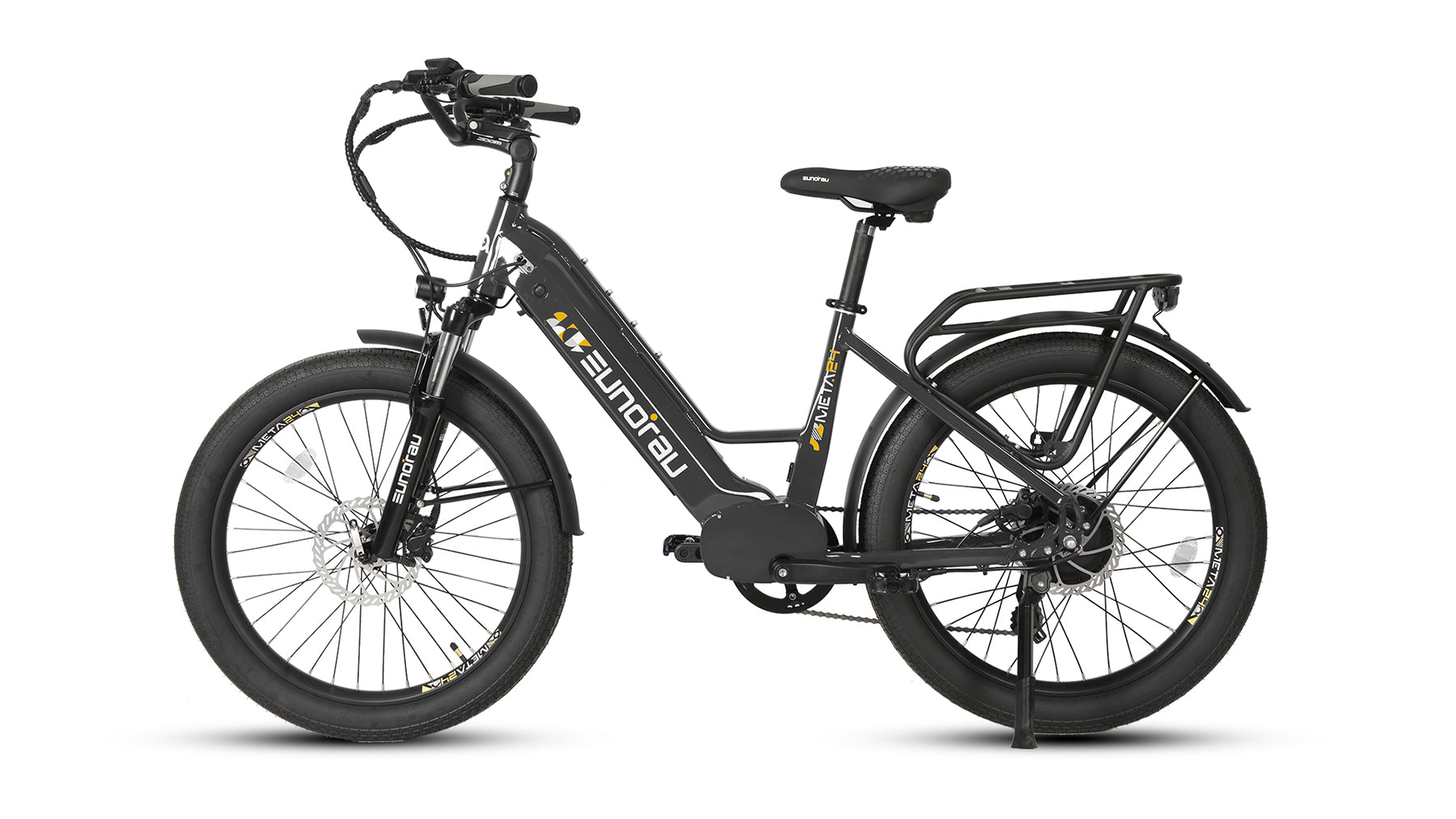 Eunorau Meta 24 step-through commuter electric bike — 500W rear hub motor, torque sensor, 48V 720Wh Samsung battery, 24x3.0 Innova tyres, hydraulic disc brakes — Zeus eBikes Canada