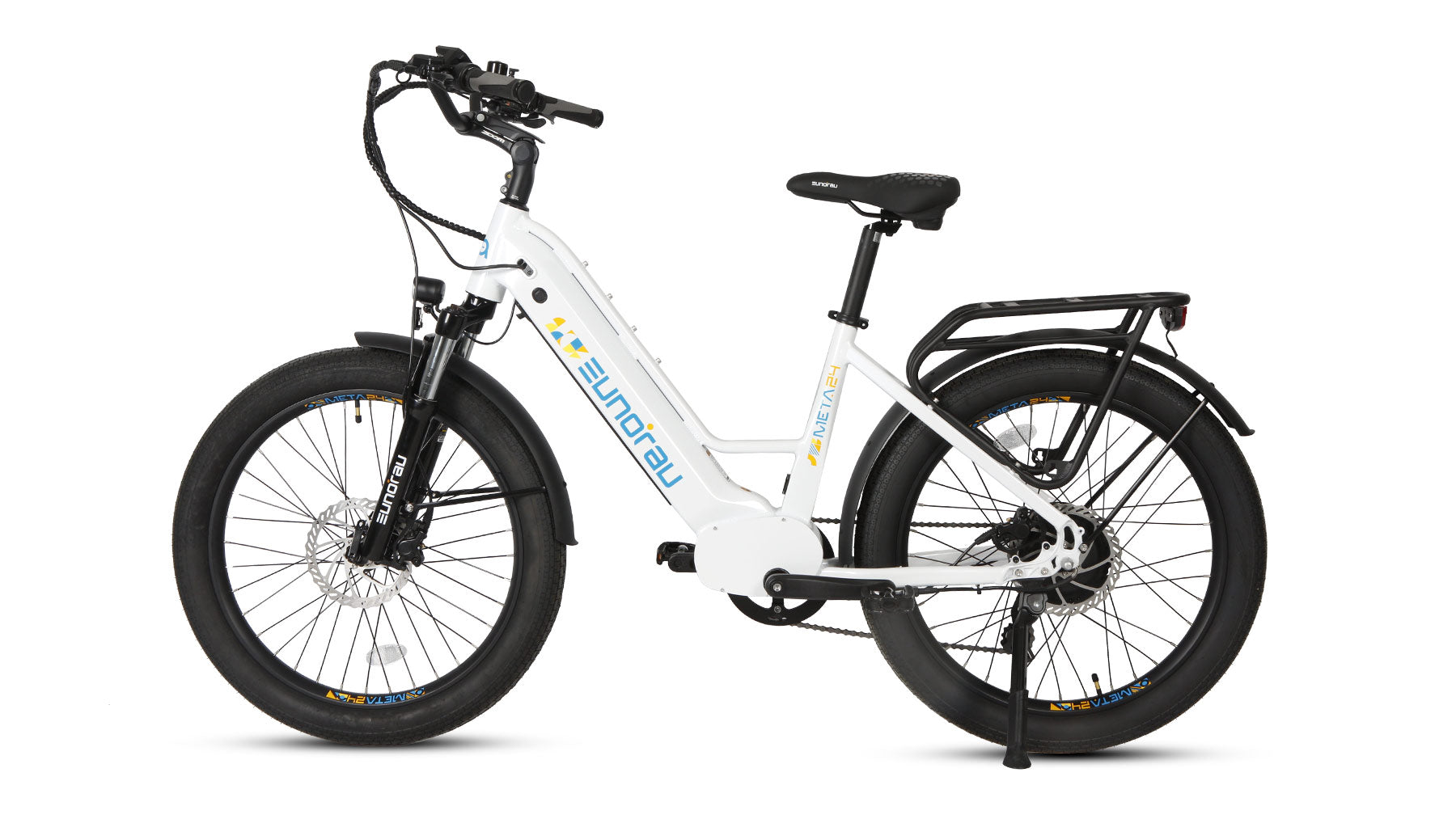 Eunorau Meta 24 step-through commuter electric bike — 500W rear hub motor, torque sensor, 48V 720Wh Samsung battery, 24x3.0 Innova tyres, hydraulic disc brakes — Zeus eBikes Canada