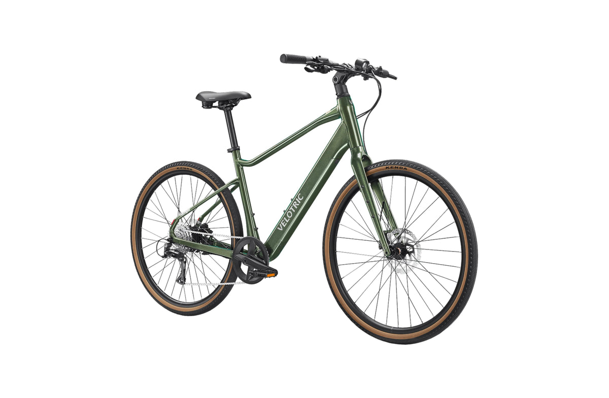 Velotric Tempo High-Step in Forest Evergreen, three-quarter view (second angle) — Zeus eBikes Canada