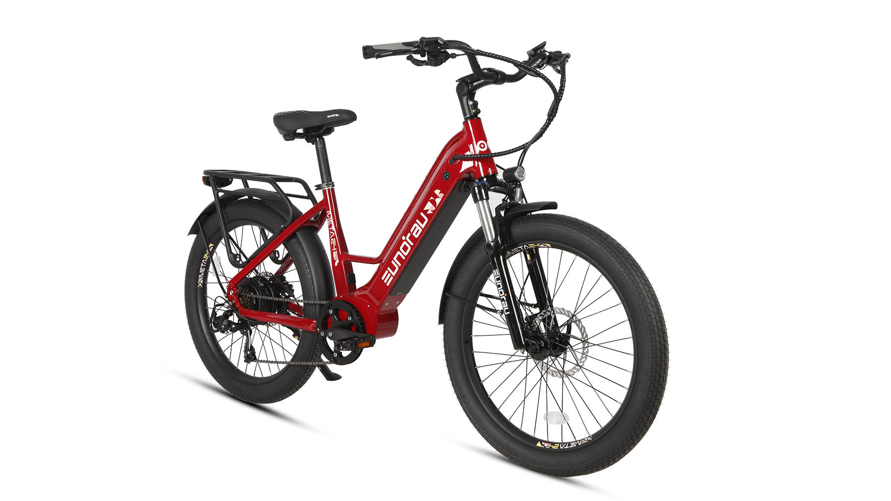 Eunorau Meta 24 step-through commuter electric bike — 500W rear hub motor, torque sensor, 48V 720Wh Samsung battery, 24x3.0 Innova tyres, hydraulic disc brakes — Zeus eBikes Canada