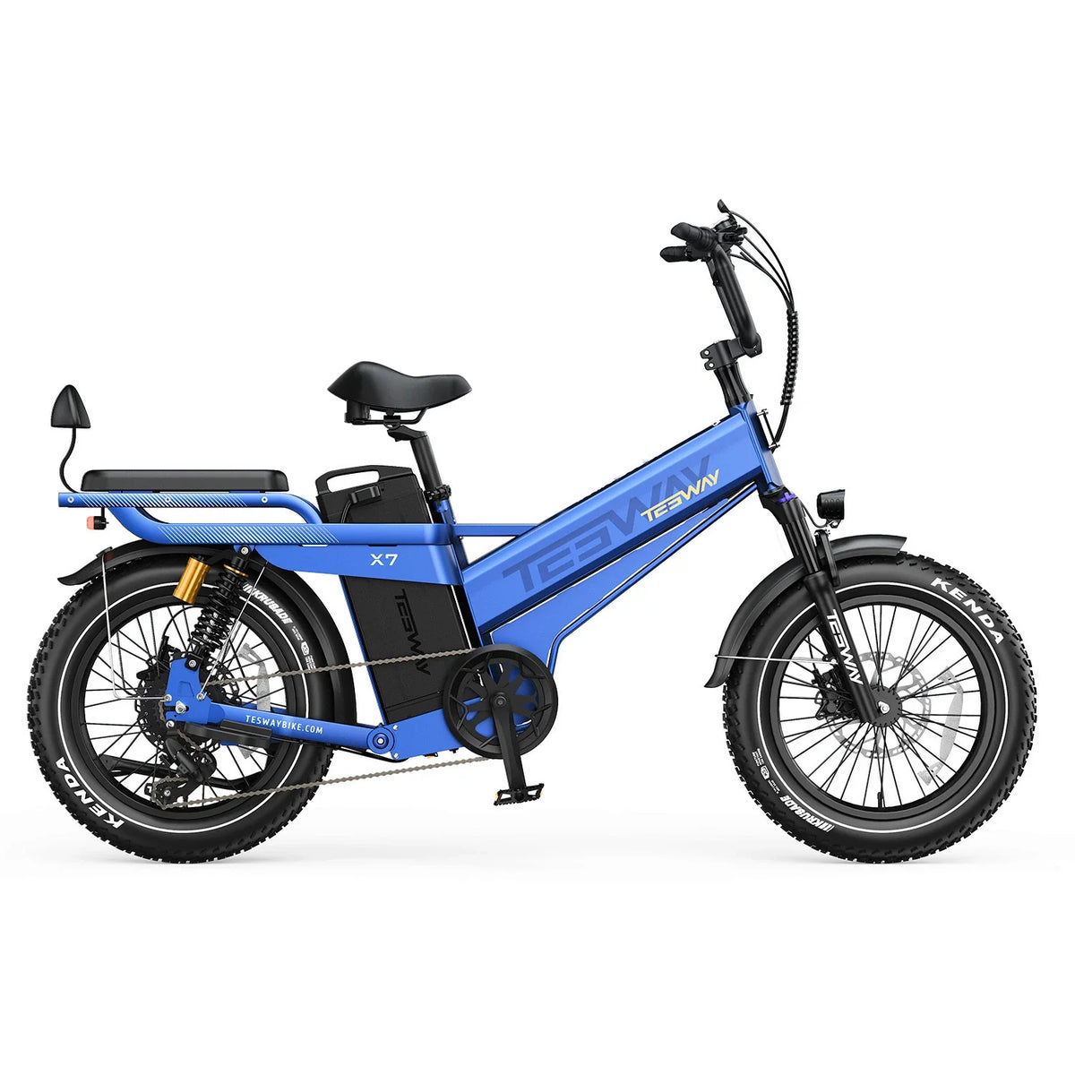 Tesway X7 Pro New in Blue, side view of the non-folding frame — Zeus eBikes Canada