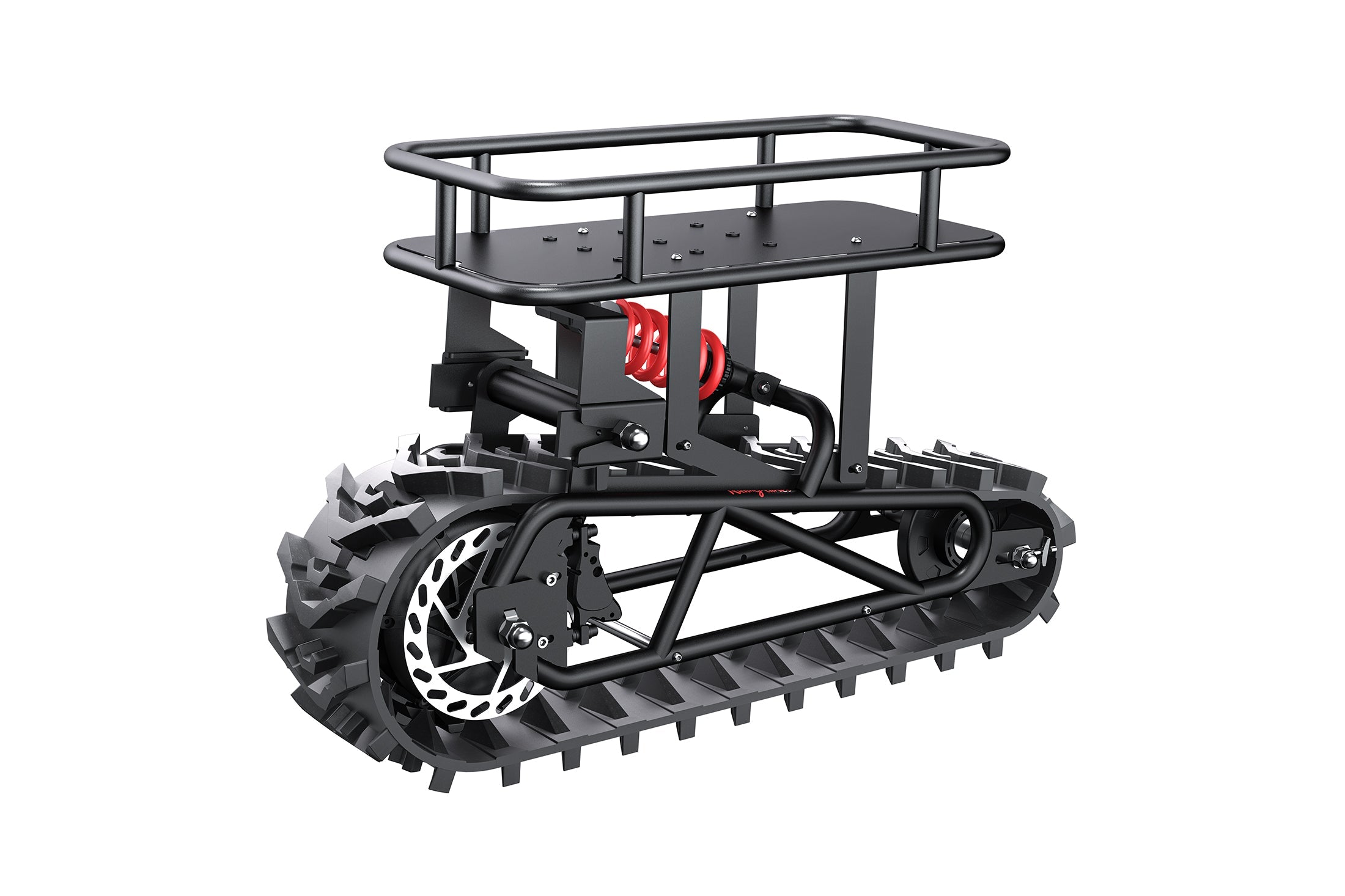 Riding Times snow track kit rear track assembly and mounting platform, side view — Zeus eBikes Canada