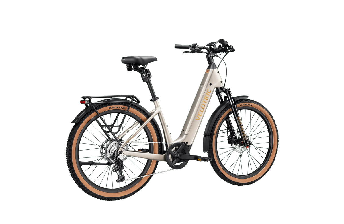 Velotric Discover M in Platinum Silver, rear three-quarter view — Zeus eBikes Canada