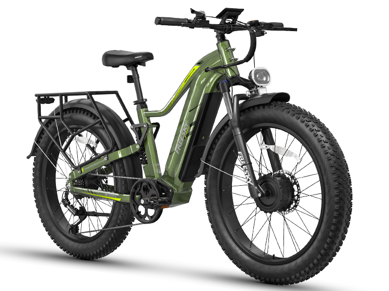 Freesky Eurostar Turbo M-410 dual-motor full-suspension fat-tire electric bike in green — Zeus eBikes Canada