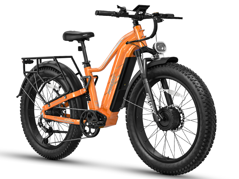 Freesky Eurostar Turbo M-410 dual-motor full-suspension fat-tire electric bike in orange — Zeus eBikes Canada