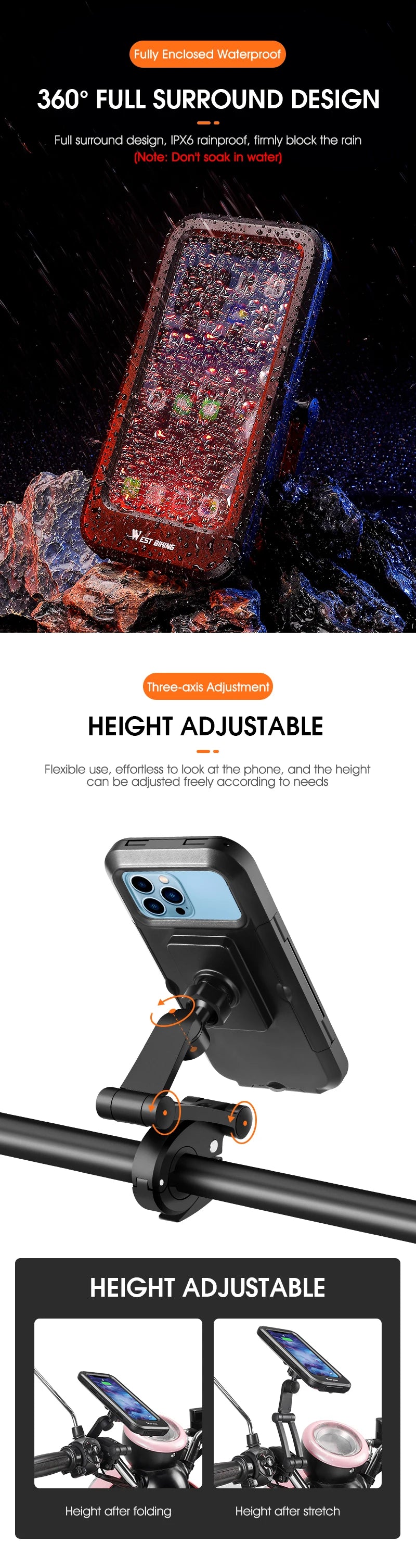 Enclosed Adjustable Universal Ebike Phone Holder