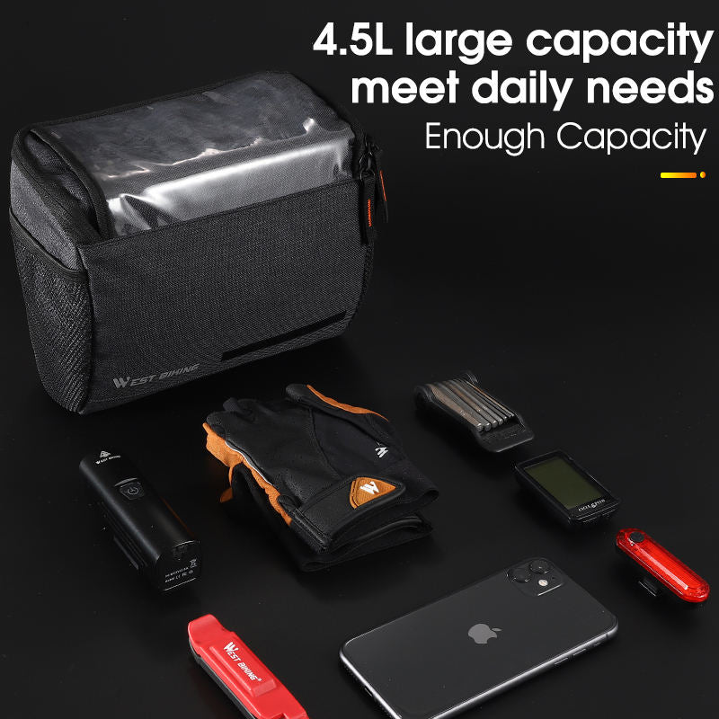 West Biking Multifunctional Handlebar Bag — 4.5L Insulated, Touch-Screen