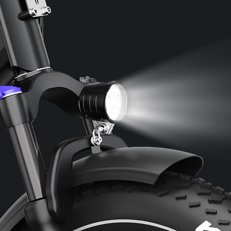 Integrated LED headlight with horn above the front fender of the Tesway X7 Pro New — Zeus eBikes Canada