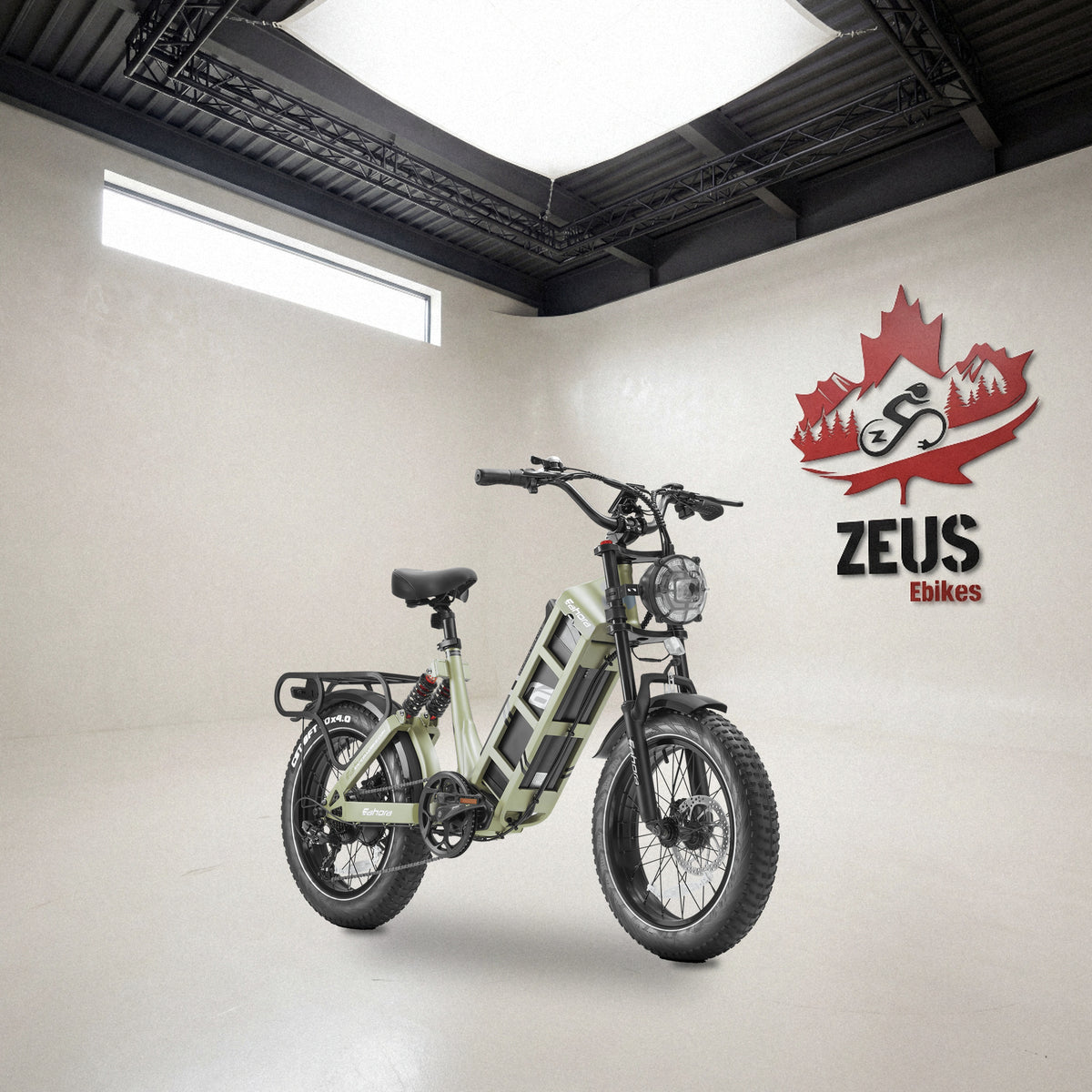 Eahora Juliet in Green, front three-quarter view: Eahora’s own product photo of the bike, set in the Zeus eBikes studio