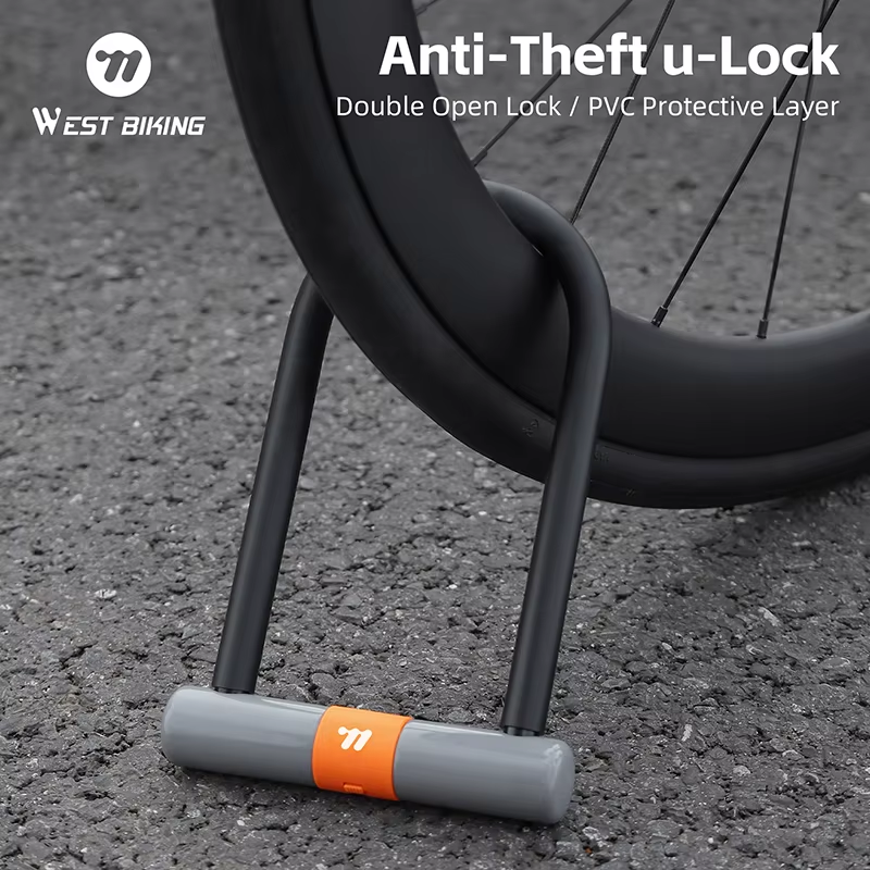 WEST BIKING Anti-Theft U-Lock — double open lock, PVC protective layer — Zeus eBikes Canada