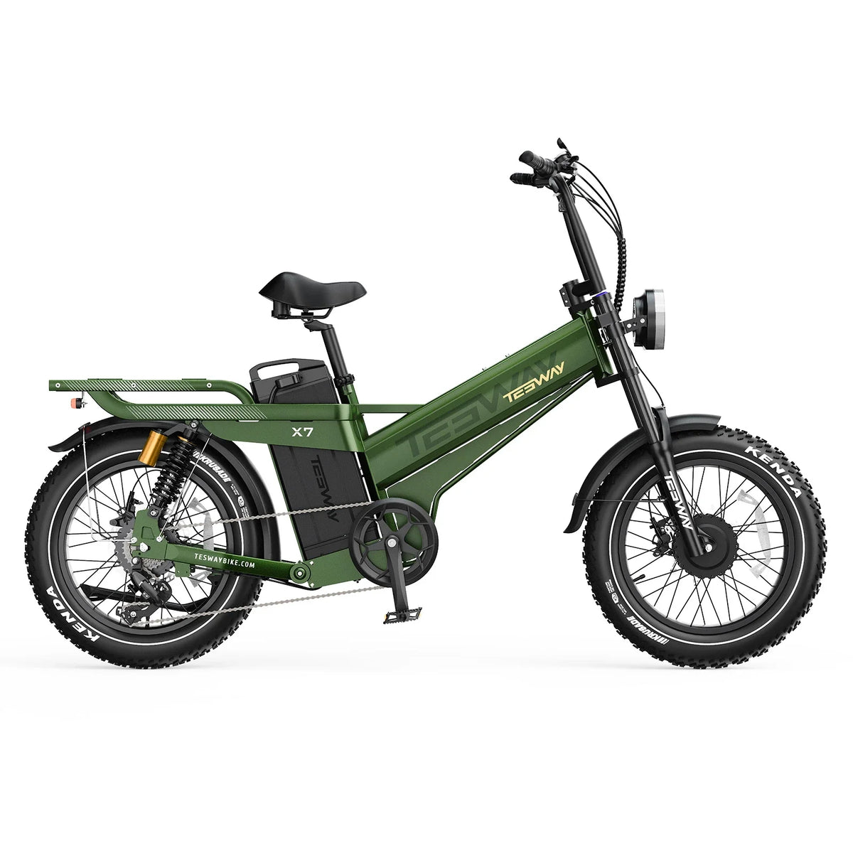 Tesway X7 AWD dual-motor fat-tire e-bike in Green — Tesway's own product photo