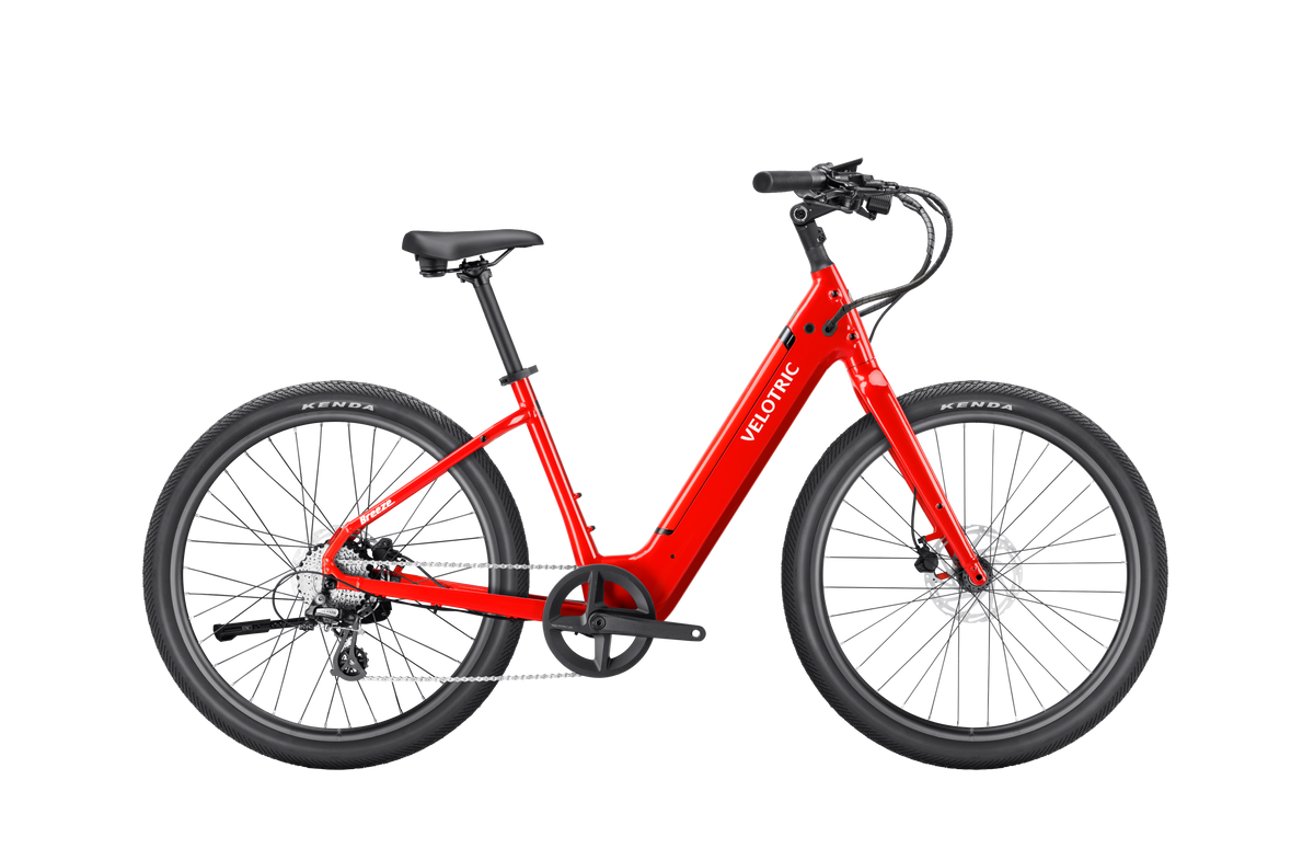 Velotric Breeze 1 in Classic Scarlet, side view — Zeus eBikes Canada