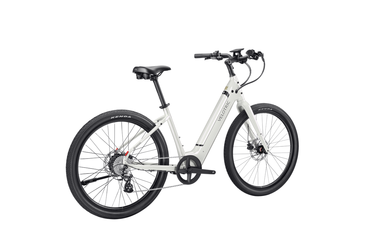 Velotric Breeze 1 in Satin White, rear three-quarter view — Zeus eBikes Canada