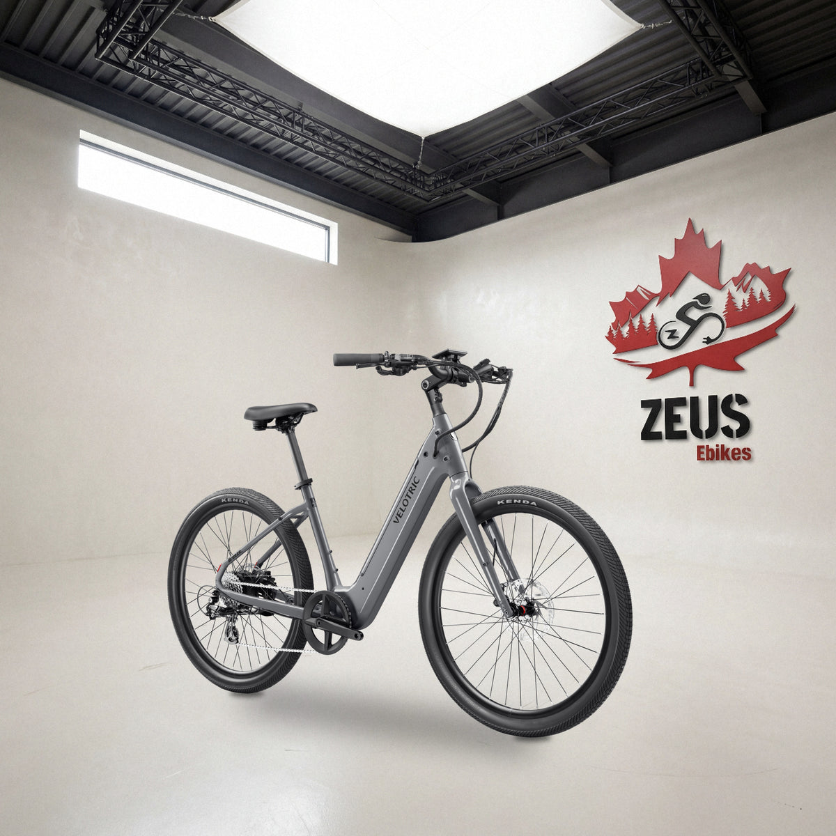 Velotric Breeze 1 step-through cruiser e-bike in Slate Gray: Velotric's own photo set in the Zeus eBikes studio — Zeus eBikes Canada