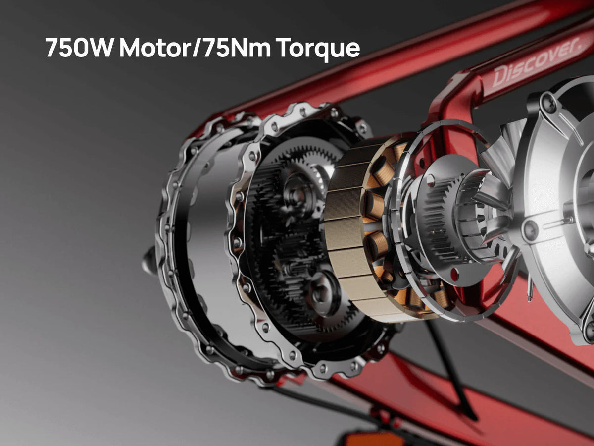 Velotric graphic of the Velotric Discover 3's rear hub motor, labelled 750W Motor / 75Nm Torque — Zeus eBikes Canada