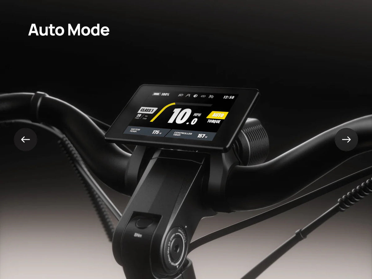Velotric Discover M display showing Auto Mode, close-up (Velotric photo) — Zeus eBikes Canada