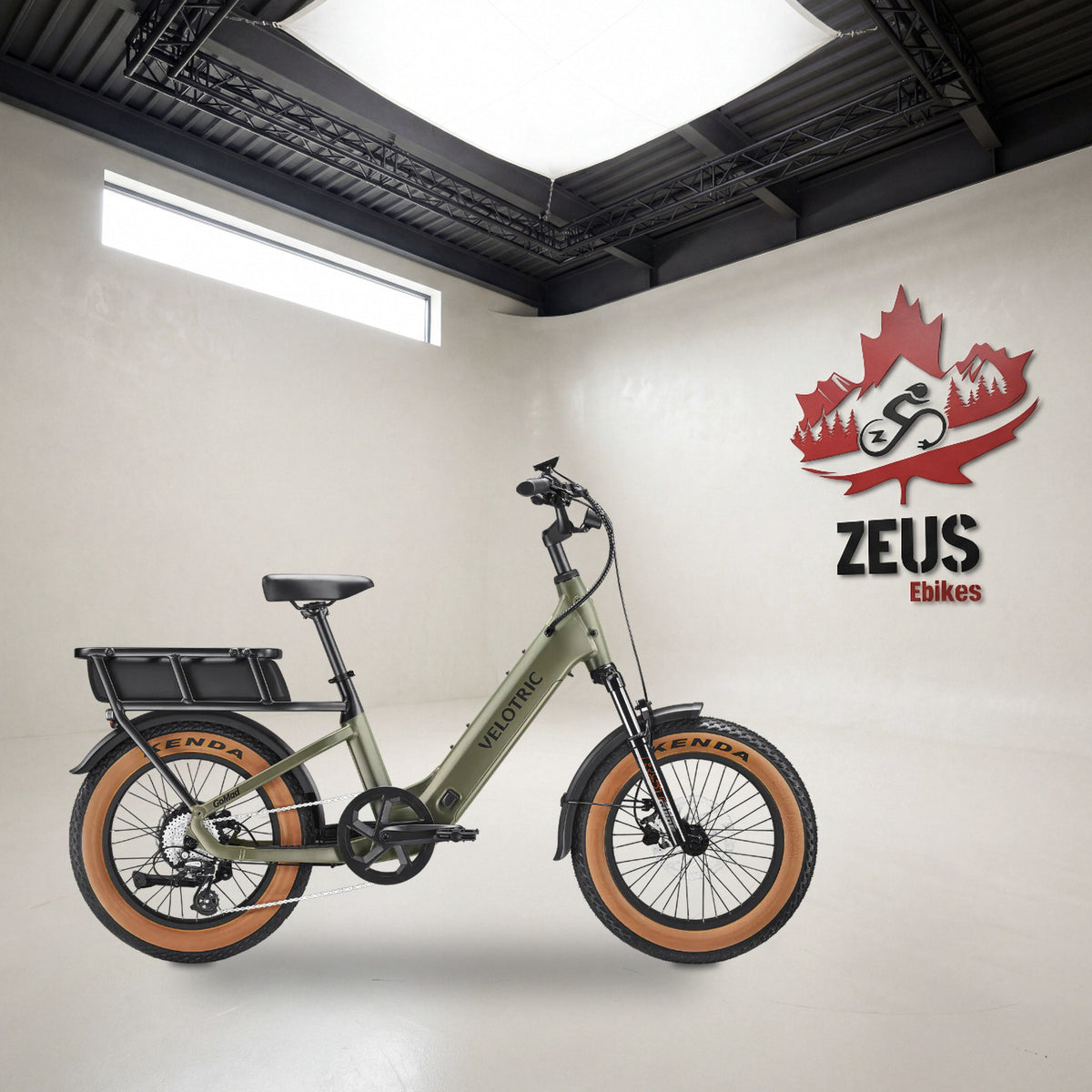 Velotric GoMad compact utility e-bike in Sage: Velotric's own photo set in the Zeus eBikes studio — Zeus eBikes Canada