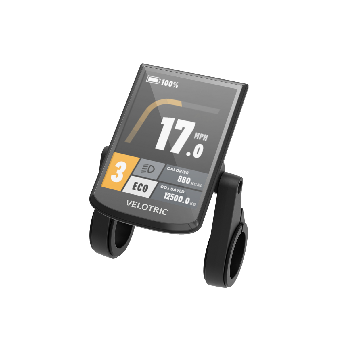 Velotric Summit 1 display unit — a compact full-colour eBike display on a handlebar mount
