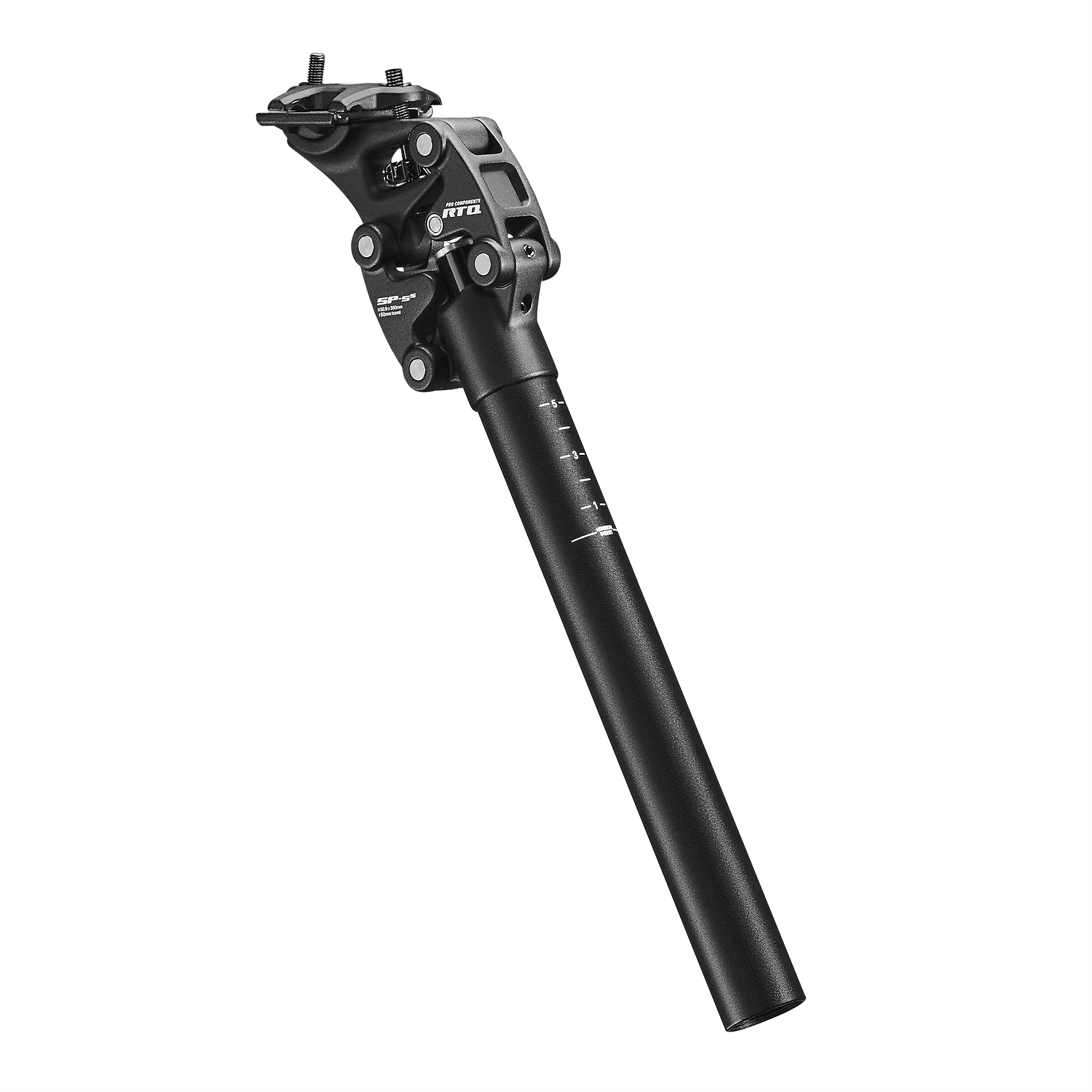 Velotric Triker suspension seatpost in black with a suspension head and twin-bolt saddle clamp