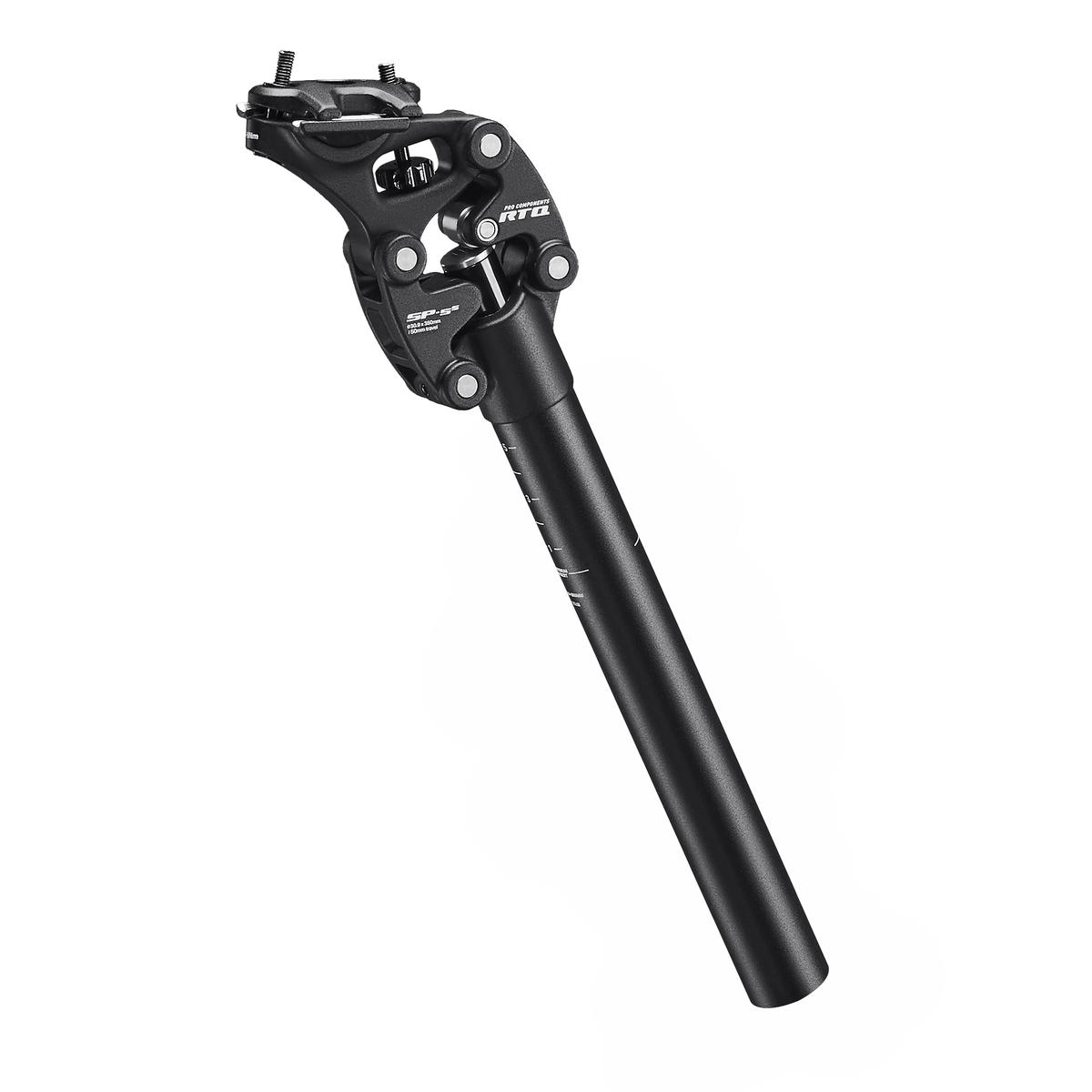 Close view of the Velotric Triker suspension seatpost clamp and suspension mechanism