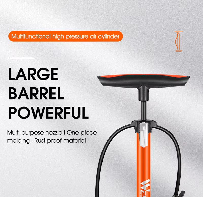 Large-barrel one-piece moulded body and multi-purpose nozzle on the West Biking high-pressure floor pump