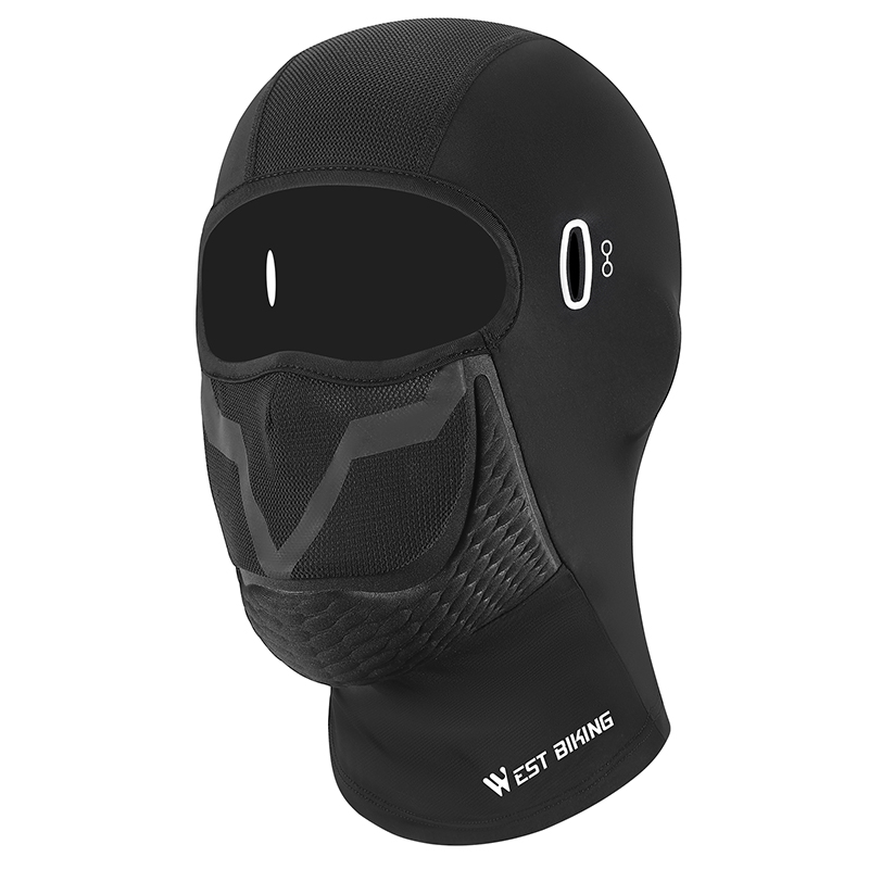 West Biking summer balaclava, long style with an oval glasses hole at the temple, three-quarter view — Zeus eBikes Canada