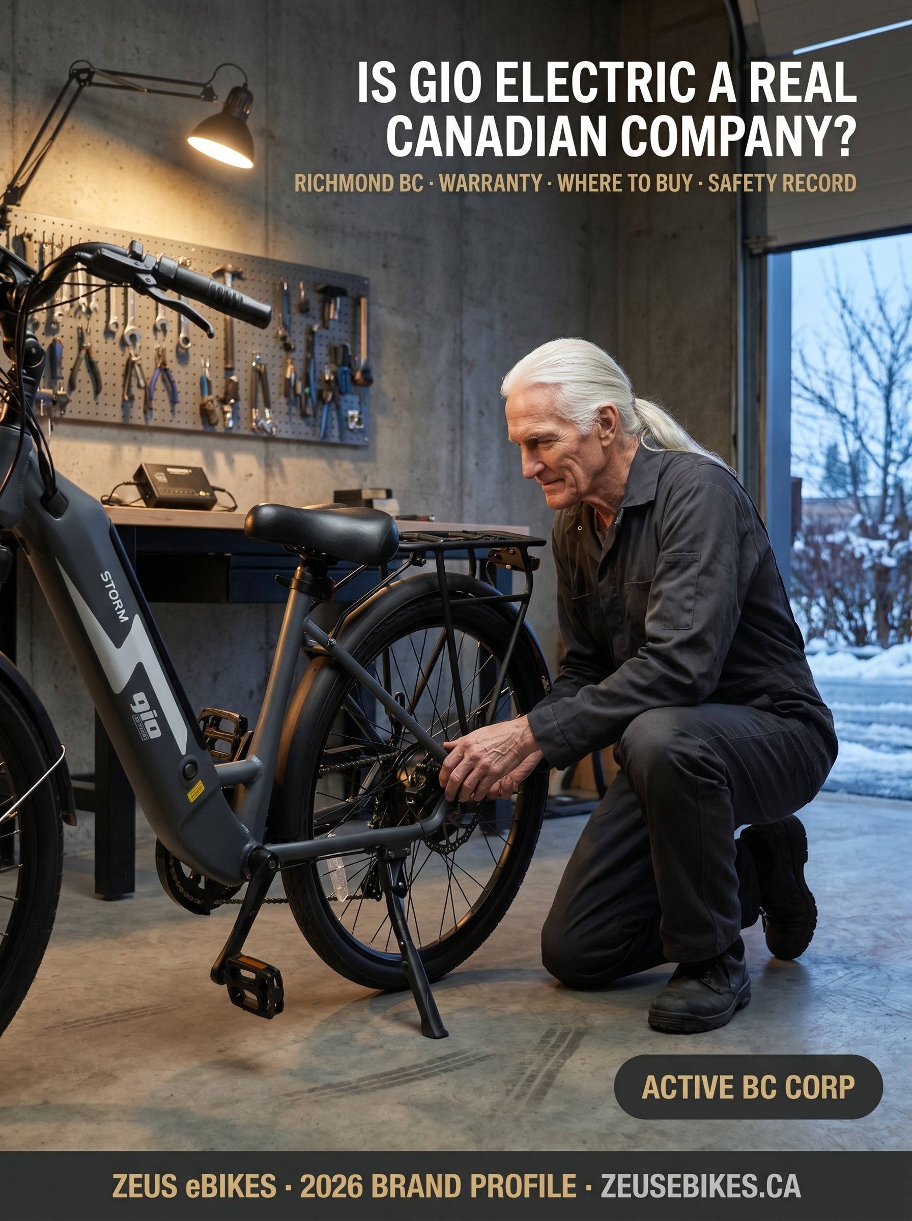 Zeus eBikes verified brand profile of Gio Electric eBikes Canada 2026 — is Gio Electric a real Canadian company? Ownership, warranty, where to buy