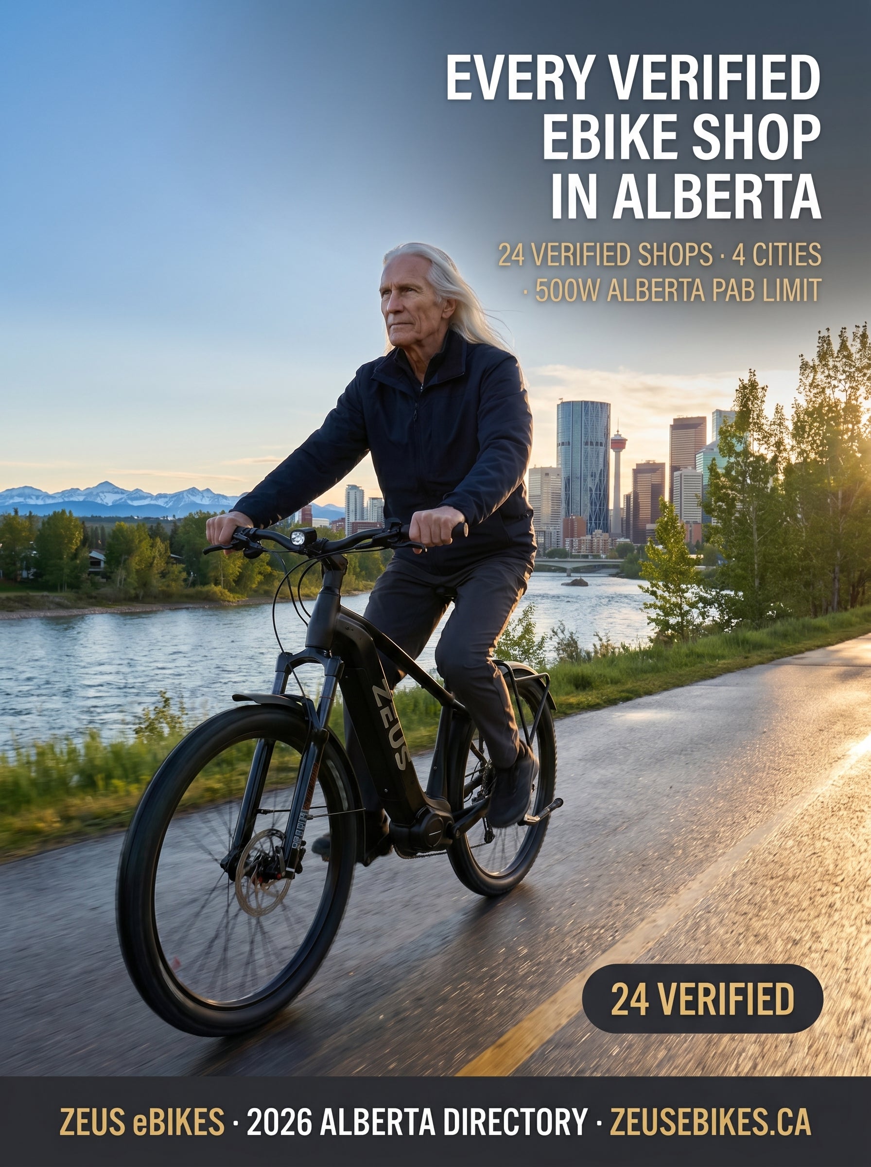 Alberta e-bike shop directory map showing 4 verified cities from Calgary to Edmonton, 2026 edition