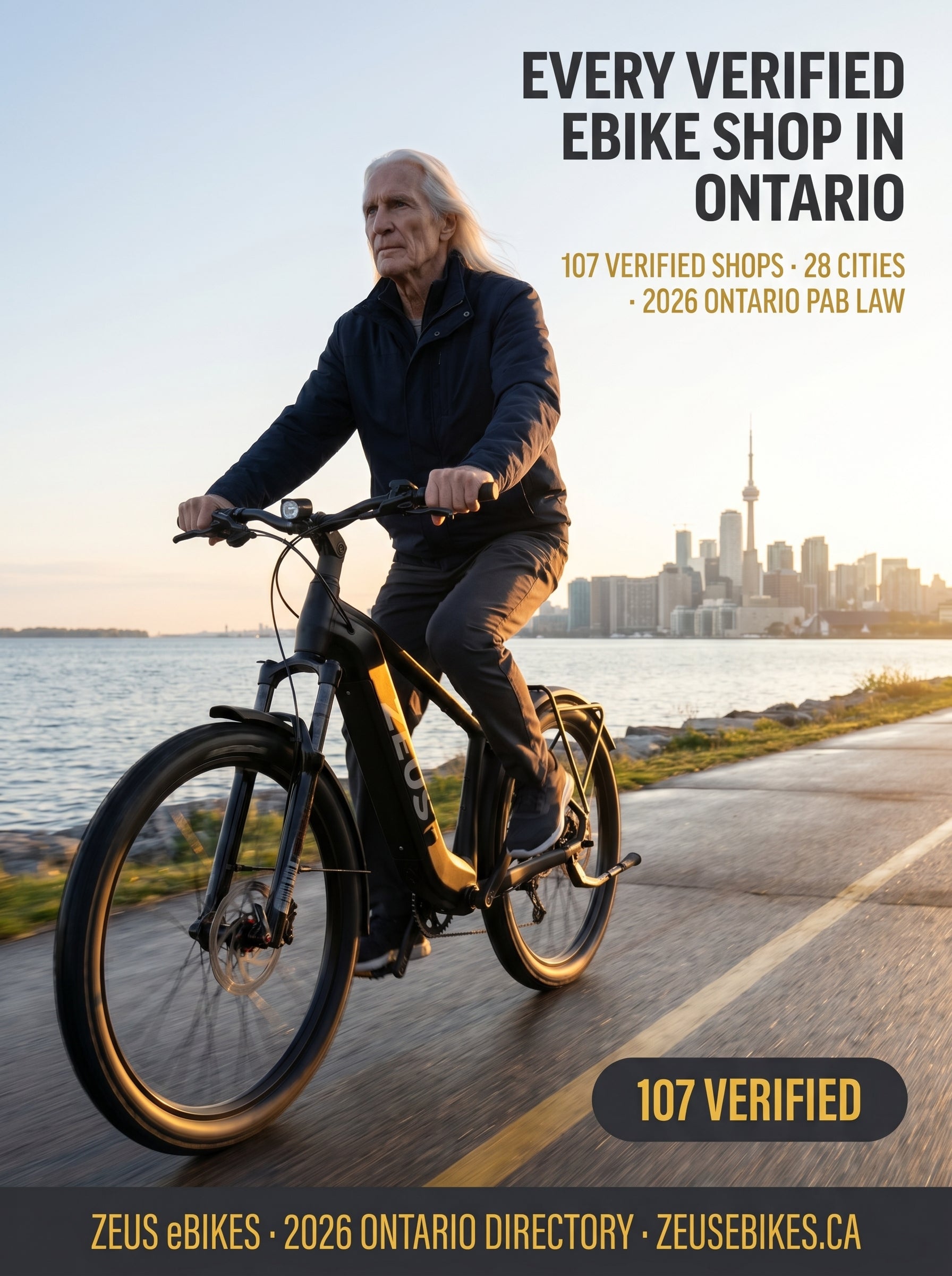Ontario e-bike shop directory map showing 28 verified cities from Windsor to Thunder Bay, 2026 edition