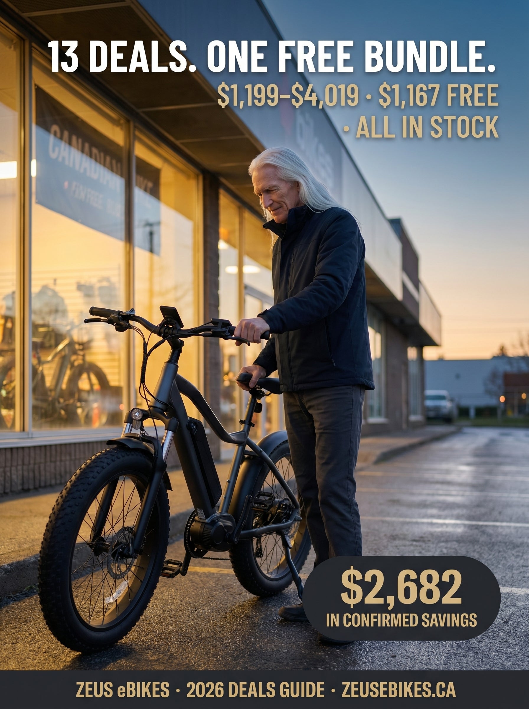 Zeus eBikes actor with fat-tire eBike — best eBike deals Canada 2026
