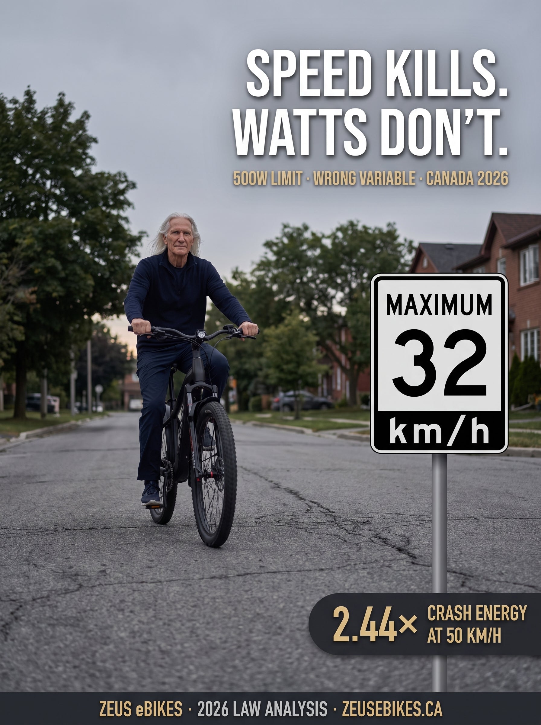 Zeus riding a PAB-legal eBike on a Canadian city street — portrait thumbnail for eBike wattage limit Canada article