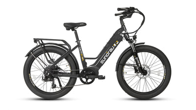 Eunorau Meta 24 step-through commuter electric bike in Dark Charcoal — 500W rear hub motor, torque sensor, 48V 720Wh Samsung battery, 24x3.0 Innova tyres, hydraulic disc brakes — Zeus eBikes Canada