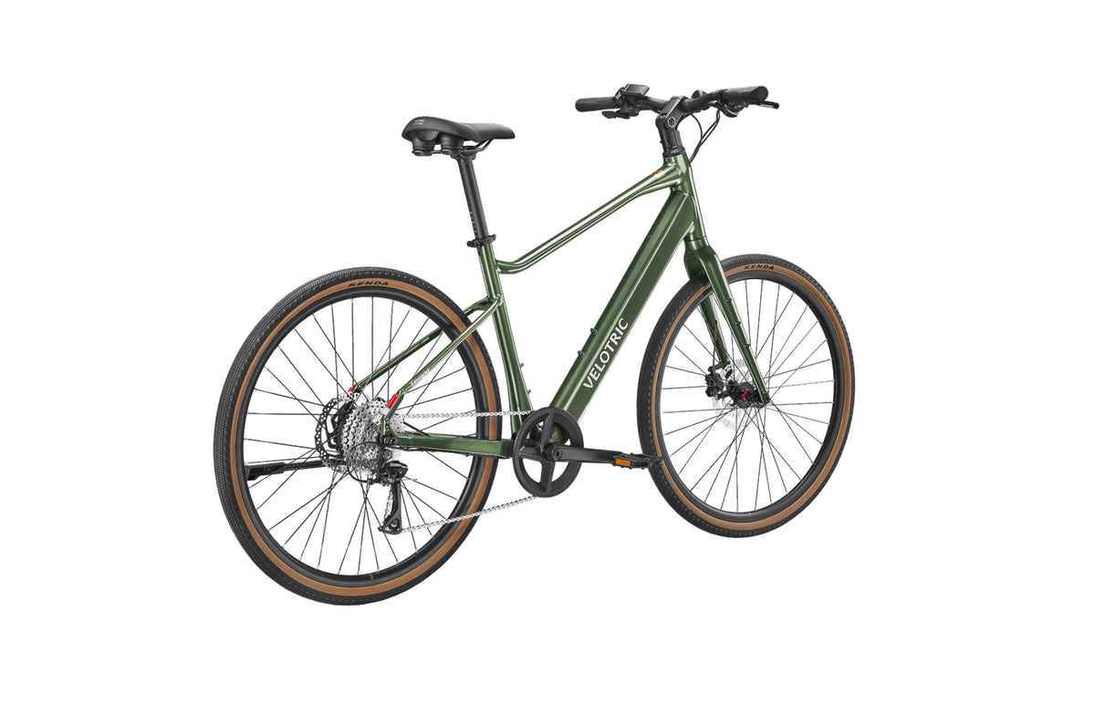 Velotric Tempo High-Step in Forest Evergreen, three-quarter view — Zeus eBikes Canada
