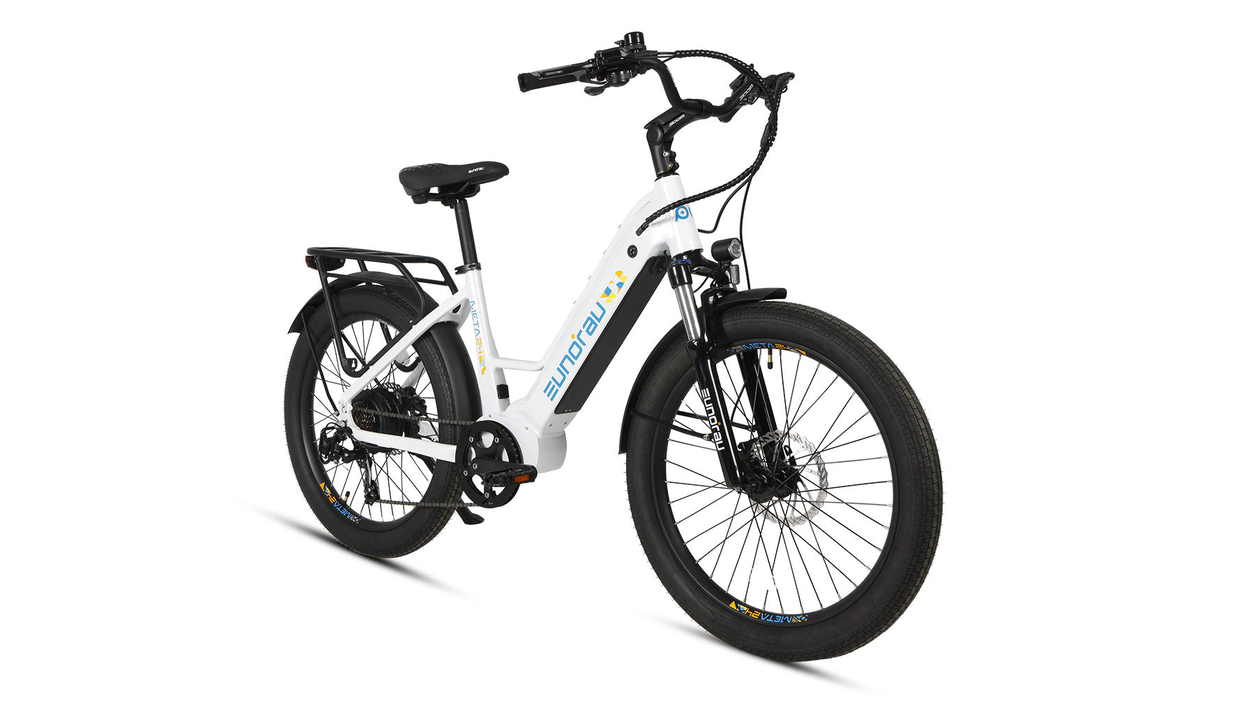 Eunorau Meta 24 step-through commuter electric bike — 500W rear hub motor, torque sensor, 48V 720Wh Samsung battery, 24x3.0 Innova tyres, hydraulic disc brakes — Zeus eBikes Canada