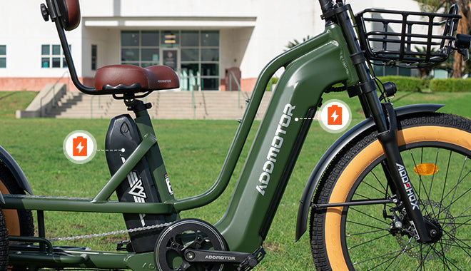 Army Green Greattan L with markers where the two battery packs of the dual-battery version mount (image: Addmotor)