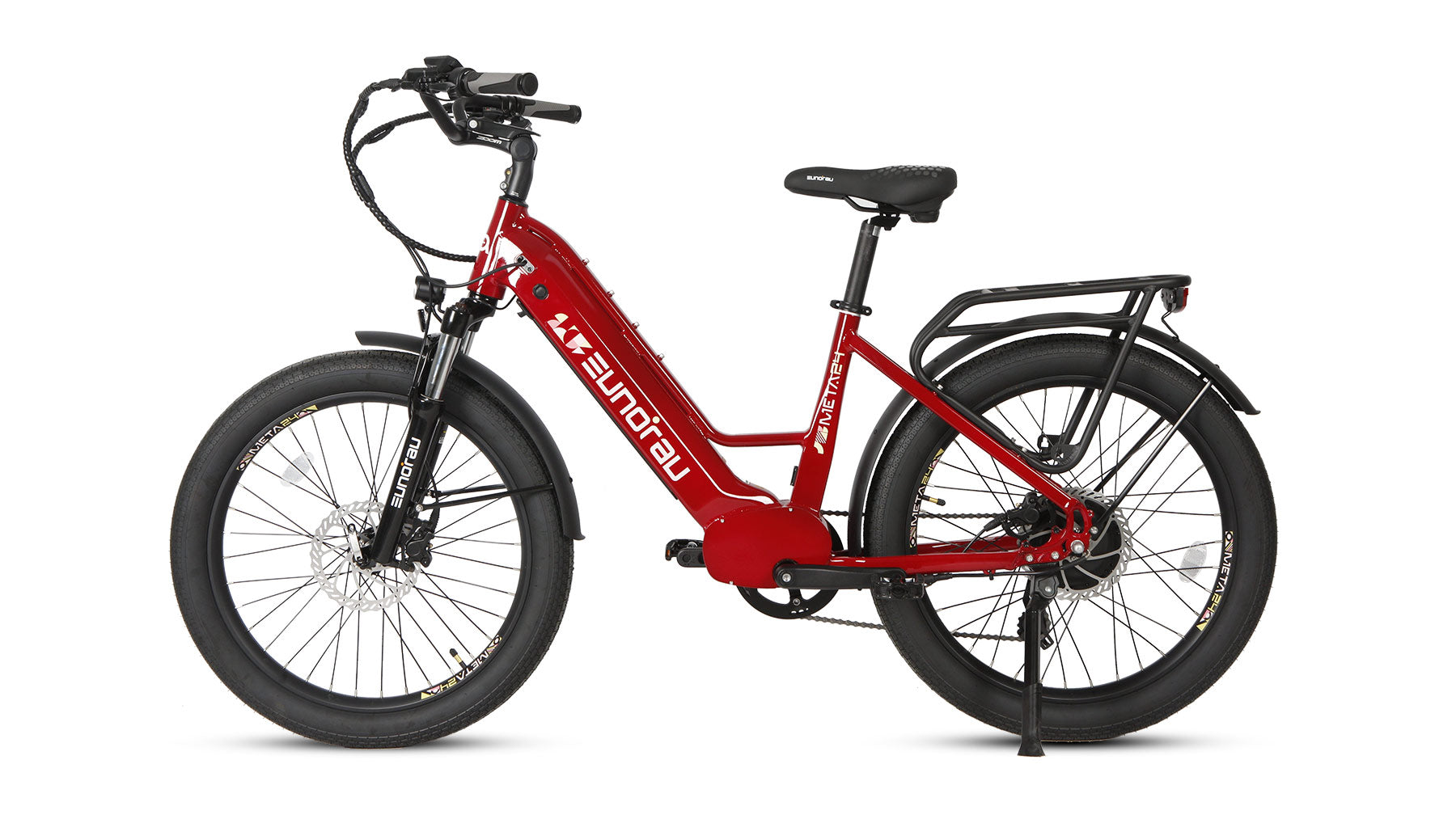 Eunorau Meta 24 step-through commuter electric bike — 500W rear hub motor, torque sensor, 48V 720Wh Samsung battery, 24x3.0 Innova tyres, hydraulic disc brakes — Zeus eBikes Canada