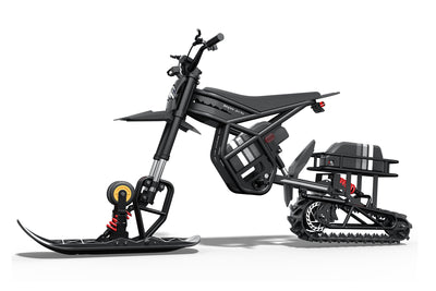 Riding Times snow track conversion showing the rubber track footprint, rear view — Zeus eBikes Canada