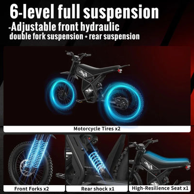 GT73 Electric Motorbike (Dual Battery 48V 18.2Ah×2, 2400W Peak, 25” Off-Road Tires)