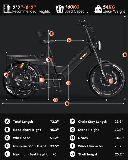 TESWAY X5 AWD Dual Motor Step-Thru Electric Bike (52V 60Ah, 3600W Peak)
