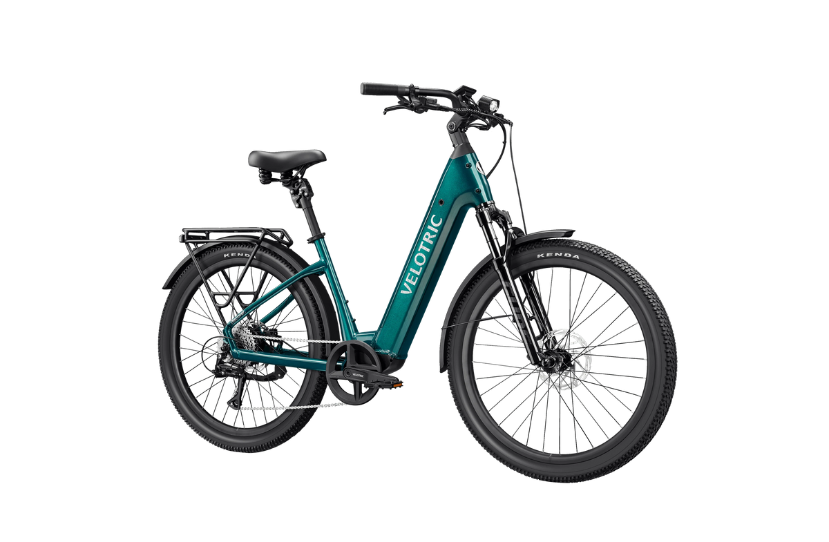 Velotric Discover 3 in Emerald Green, front three-quarter view — Zeus eBikes Canada