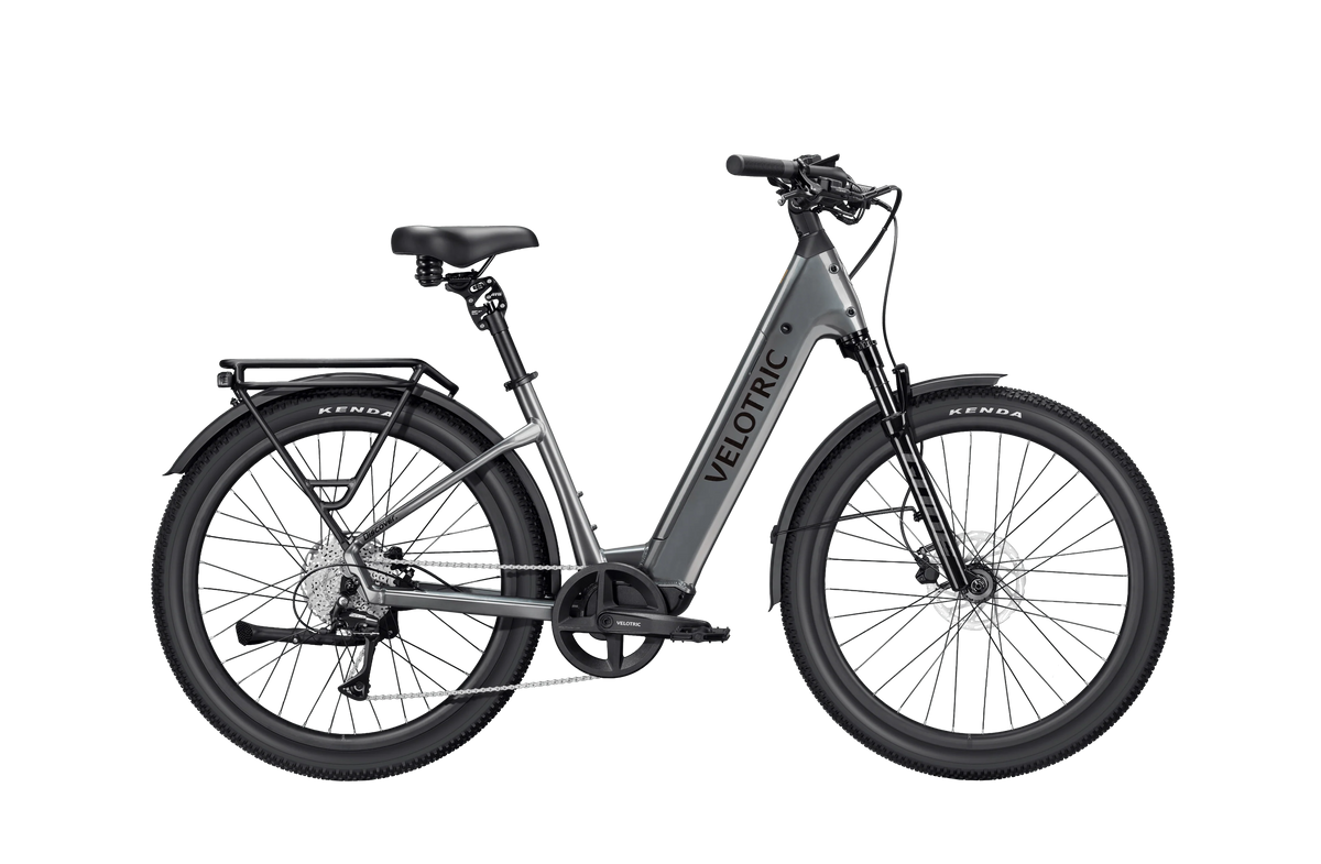 Velotric Discover 3 in Stone Gray, side view — Zeus eBikes Canada