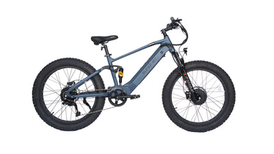 Eunorau Defender-S 2.0 / Hunter X6 in Moon Black (slate blue-grey), drive side: front and rear hub motors, four-bar rear suspension and 26x4.0 fat tires — Zeus eBikes Canada