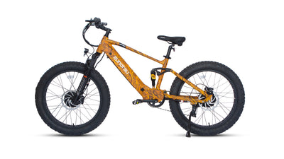 Eunorau Defender-S 2.0 in Dry Grass Camo, non-drive side with kickstand down — Zeus eBikes Canada