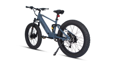 Eunorau Defender-S 2.0 in Moon Black, rear three-quarter view: rear hub motor, kickstand and red rear reflector — Zeus eBikes Canada